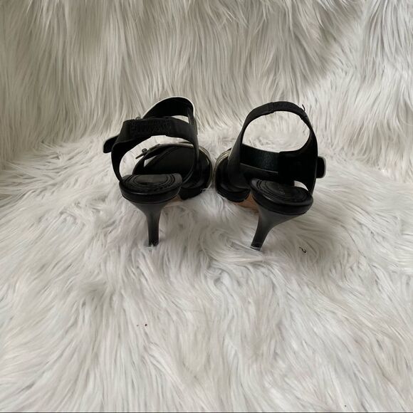 Elie Tahari Black White Snakeskin Heel Sandals 6.5 - Picture 5 of 9
